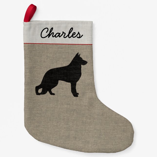 German Shepherd Dog Silhouette Personalised K-9 Small Christmas Stocking (Front)