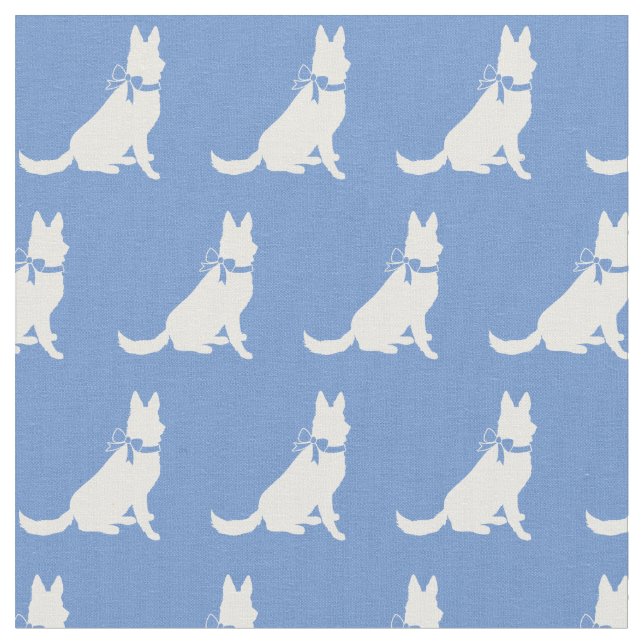 German Shepherd Dog Silhouette Pet Light Blue Fabric (Close Up)