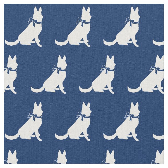 German Shepherd Dog Silhouette Pet Navy Blue Fabric (Close Up)