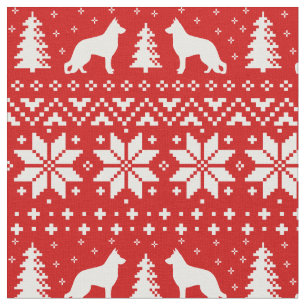 German Shepherd Dog Silhouettes Christmas Pattern Fabric