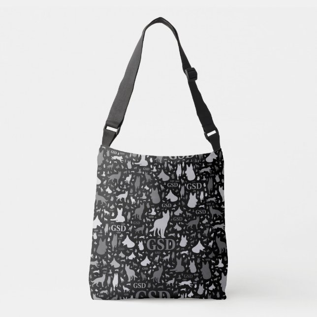 German Shepherd Dog Silhouettes -Grayscale Crossbody Bag (Front)