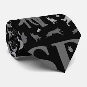 German Shepherd Dog Silhouettes -Grayscale Tie