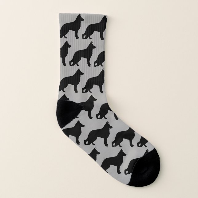 German Shepherd Dog Silhouettes Pattern Cool K-9 Socks (Left Inside)