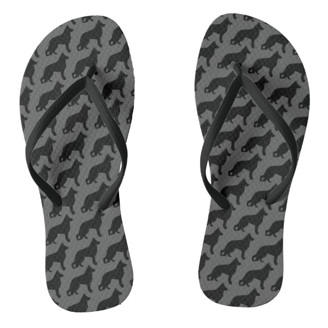 German Shepherd Dog Silhouettes Pattern Flip Flops (Footbed)