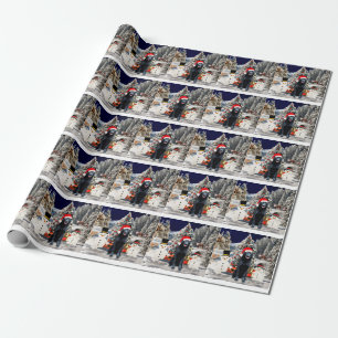 German Shepherd Dog  Sitting In Snow Santa Hat Wrapping Paper