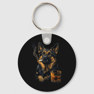 German Shepherd Dog Smoking Cigarette Whisky Lover Key Ring