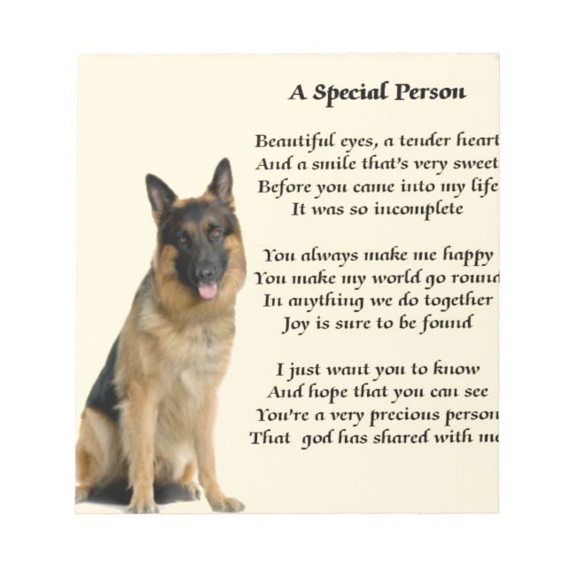 German Shepherd Dog - Special Person Poem Notepad (Front)