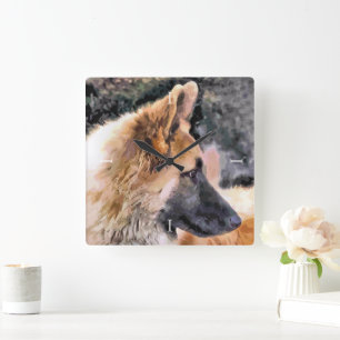 GERMAN SHEPHERD DOG SQUARE WALL CLOCK