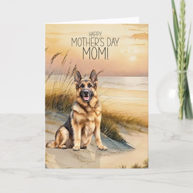 German Shepherd Dog Sunset Beach Mother's Day Holiday Card (Front)