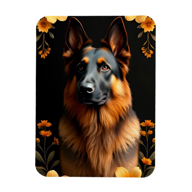 German Shepherd dog Surrounded by Vibrant Flowers Magnet (Vertical)