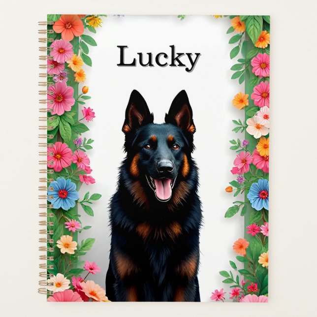 German Shepherd dog Surrounded by Vibrant Flowers Planner (Front)