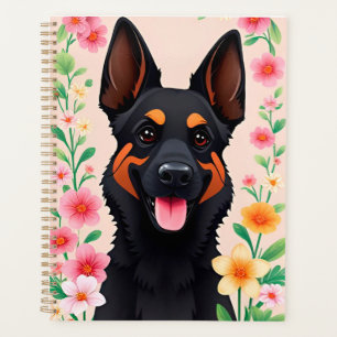 German Shepherd dog Surrounded by Vibrant Flowers Planner