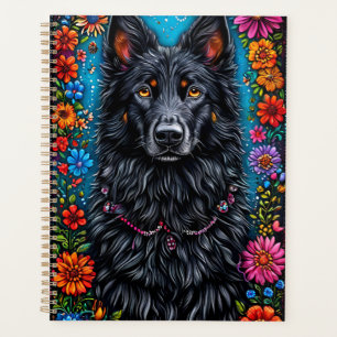 German Shepherd dog Surrounded by Vibrant Flowers Planner