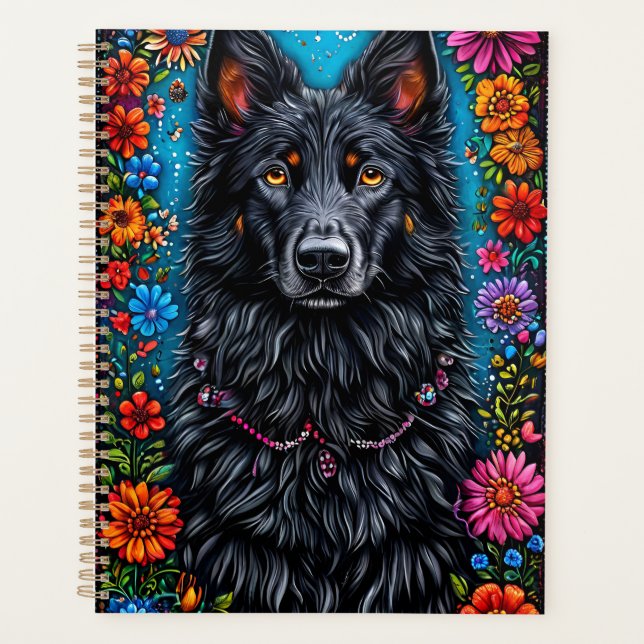 German Shepherd dog Surrounded by Vibrant Flowers Planner (Front)