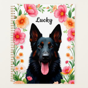 German Shepherd dog Surrounded by Vibrant Flowers Planner