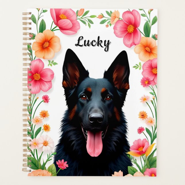German Shepherd dog Surrounded by Vibrant Flowers Planner (Front)