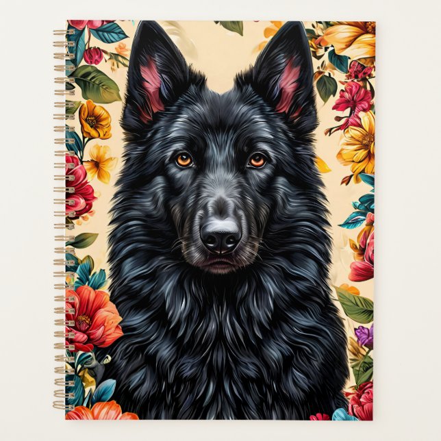German Shepherd dog Surrounded by Vibrant Flowers Planner (Front)