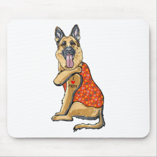 German Shepherd Dog Tattoo I Love Mum Flower Mothe Mouse Mat
