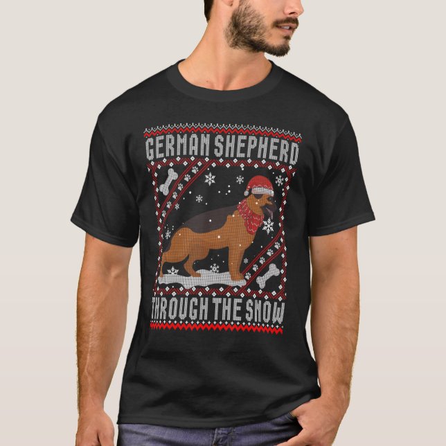 German Shepherd Dog Through The Snow Ugly Sweater (Front)