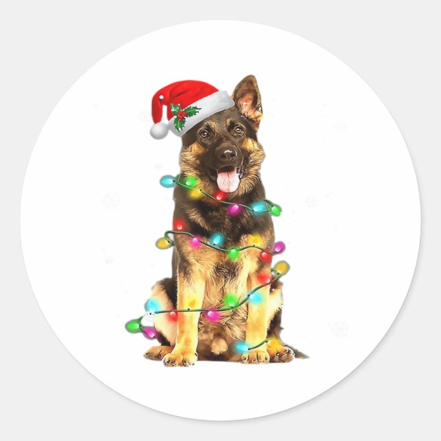 German Shepherd Dog Tree Christmas Sweater Xmas Do Classic Round Sticker (Front)