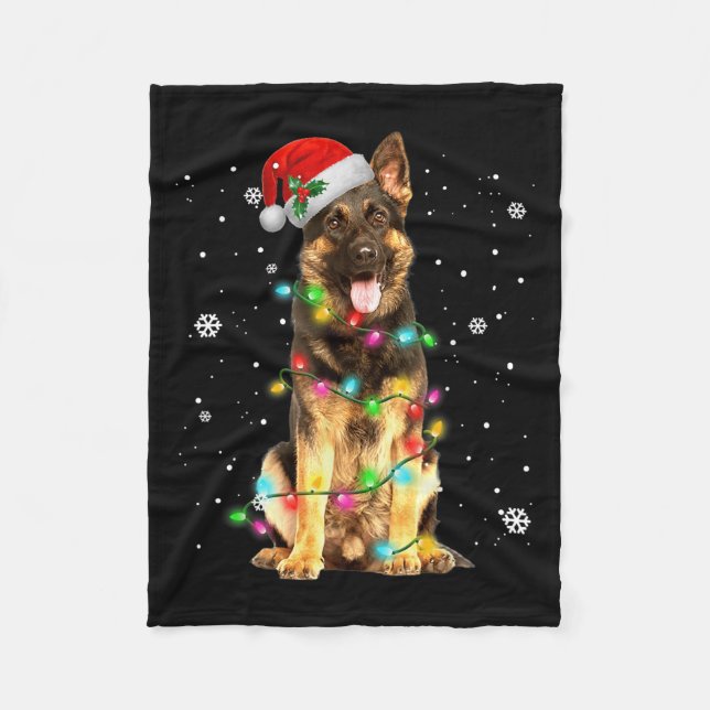 German Shepherd Dog Tree Christmas Sweater Xmas Do Fleece Blanket (Front)