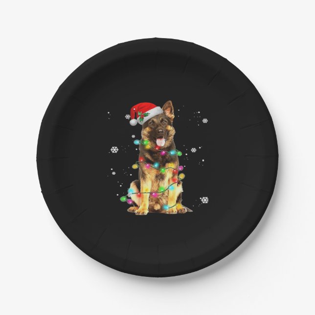 German Shepherd Dog Tree Christmas Sweater Xmas Do Paper Plate (Front)