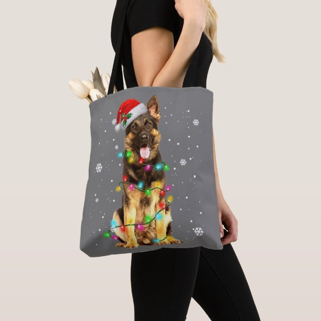 German Shepherd Dog Tree Christmas Sweater Xmas Do Tote Bag (Close Up)