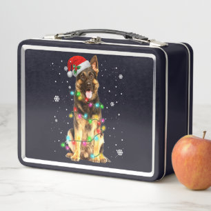 German Shepherd Dog Tree Christmas Sweater Xmas Metal Lunch Box
