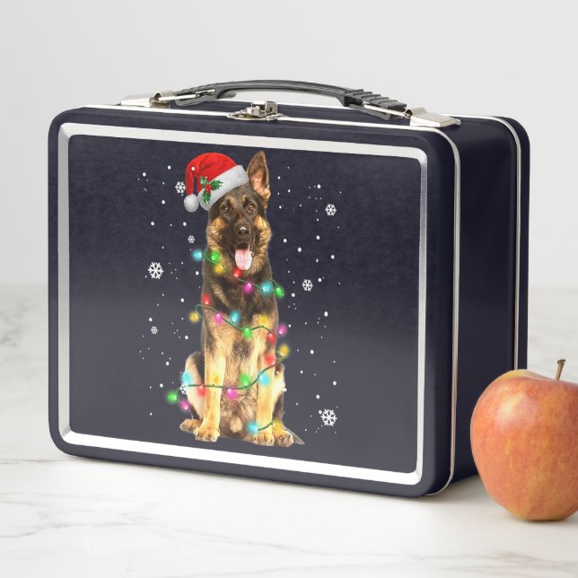 German Shepherd Dog Tree Christmas Sweater Xmas Metal Lunch Box (In Situ)