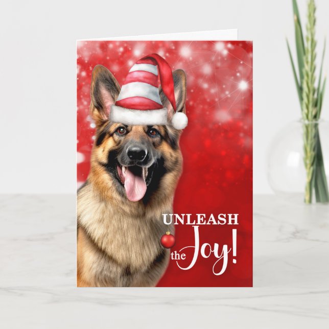 German Shepherd Dog Unleash the Joy Christmas Holiday Card (Front)