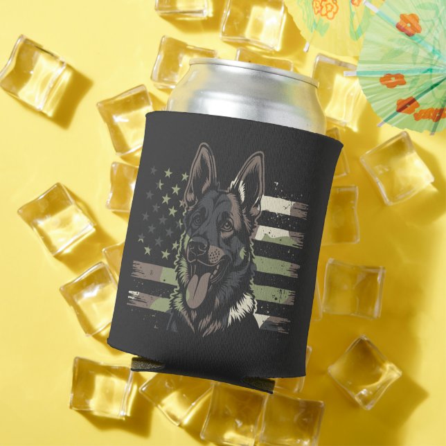 German Shepherd Dog USA American Flag 4th Of July Can Cooler (In Situ Summer)