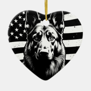 German Shepherd Dog USA American Flag 4th Of July Ceramic Tree Decoration