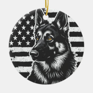 German Shepherd Dog USA American Flag 4th Of July Ceramic Tree Decoration
