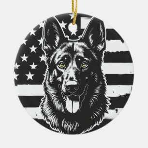 German Shepherd Dog USA American Flag 4th Of July Ceramic Tree Decoration