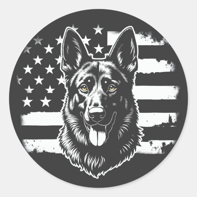 German Shepherd Dog USA American Flag 4th Of July Classic Round Sticker (Front)