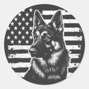 German Shepherd Dog USA American Flag 4th Of July Classic Round Sticker