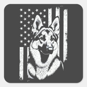 German Shepherd Dog USA American Flag 4th Of July Square Sticker
