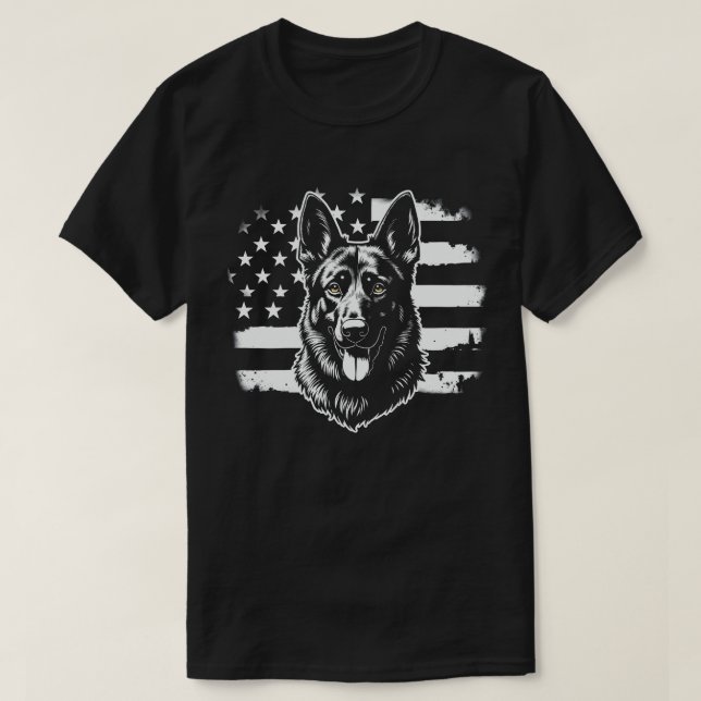German Shepherd Dog USA American Flag 4th Of July T-Shirt (Design Front)