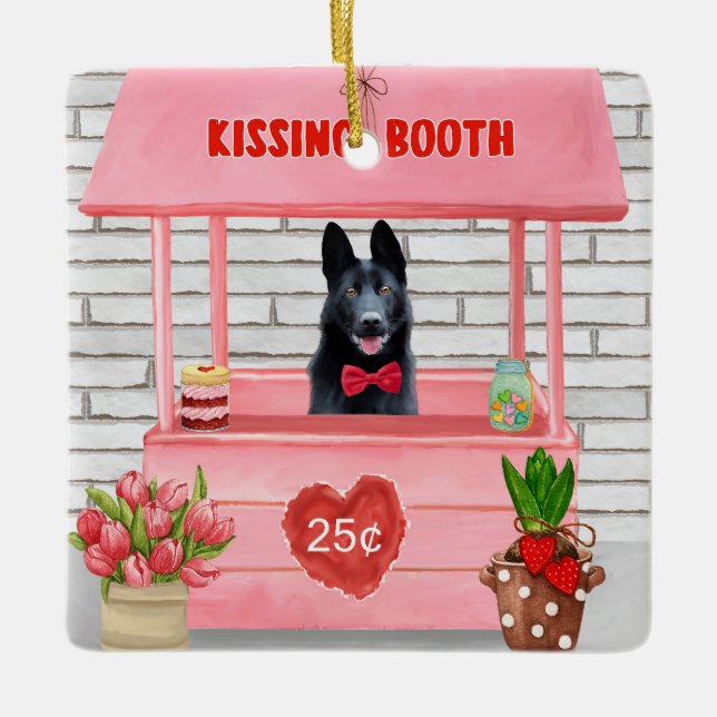 German Shepherd Dog Valentine's Day Kissing Booth Ceramic Ornament (Front)
