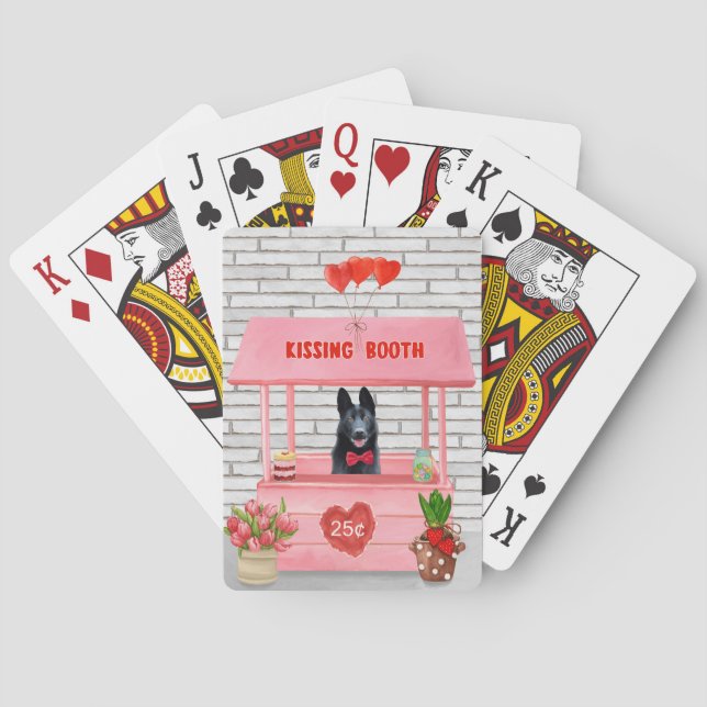 German Shepherd Dog Valentine's Day Kissing Booth Playing Cards (Back)
