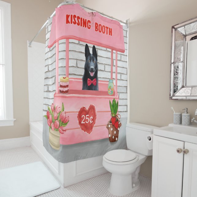 German Shepherd Dog Valentine's Day Kissing Booth Shower Curtain (In Situ)