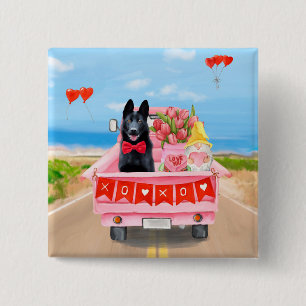 German Shepherd Dog Valentine's Day Truck Hearts 15 Cm Square Badge