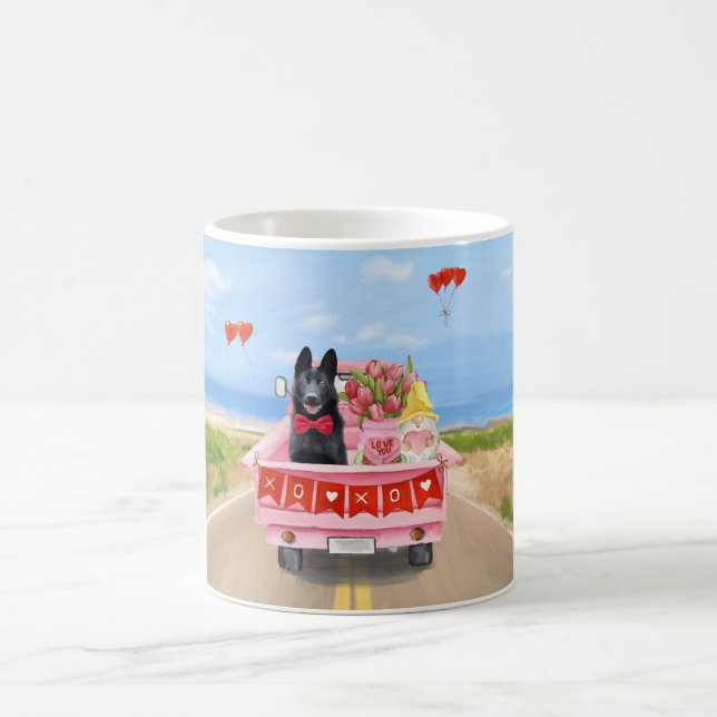 German Shepherd Dog Valentine's Day Truck Hearts Coffee Mug (Center)
