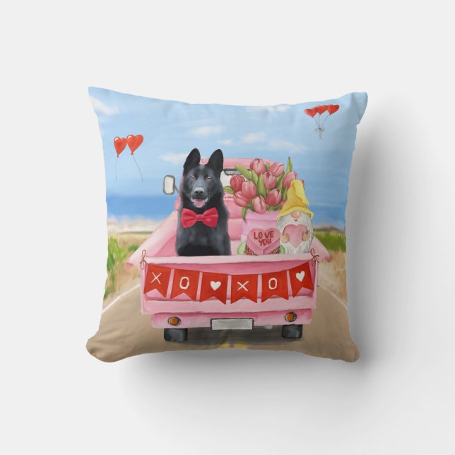 German Shepherd Dog Valentine's Day Truck Hearts Cushion (Front)
