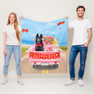 German Shepherd Dog Valentine's Day Truck Hearts   Fleece Blanket