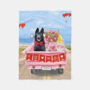 German Shepherd Dog Valentine's Day Truck Hearts Fleece Blanket