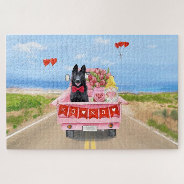 German Shepherd Dog Valentine's Day Truck Hearts Jigsaw Puzzle (Horizontal)