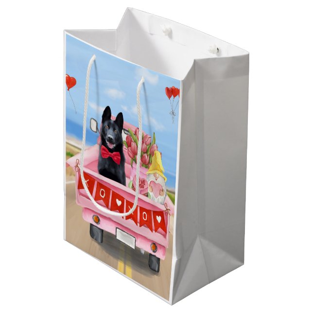German Shepherd Dog Valentine's Day Truck Hearts Medium Gift Bag (Front Angled)