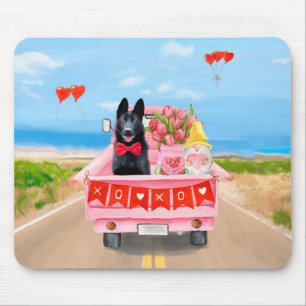 German Shepherd Dog Valentine's Day Truck Hearts Mouse Mat