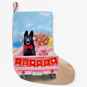 German Shepherd Dog Valentine's Day Truck Hearts Small Christmas Stocking